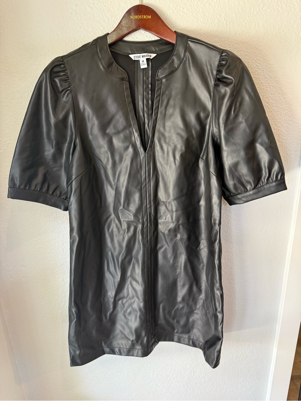 Steve Madden Black Faux Leather Puff Sleeve Tunic
